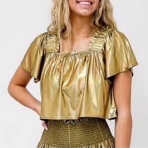 Queen of Sparkles Gold Top metallic sz S